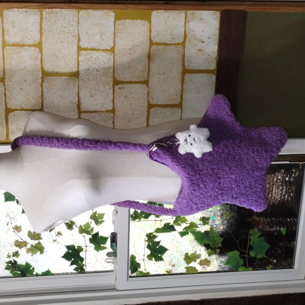 FUZZY Y2K PURPLE STAR CROSSBODY BAG 90s Grunge